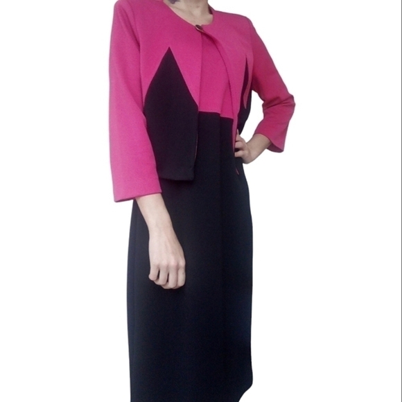 Danny & Nicole Pink Black Color Block Skirt Jacket Set Size 8 - Picture 4 of 5